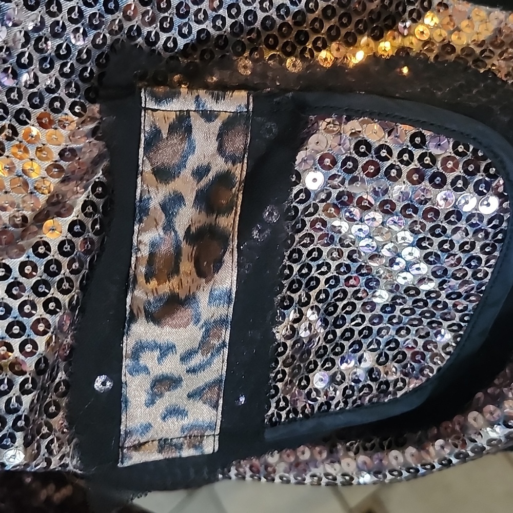 Chico's Brown Sequin Leopard Print Jacket Size 3 - image 5